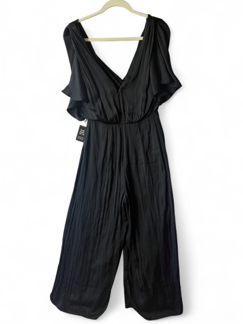 Express Black V‑Neck Flutter Sleeve Wide‑Leg Jumpsuit